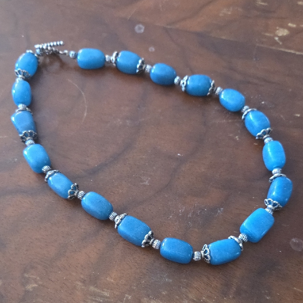 Handmade Blue Agate Beaded Collar Necklace